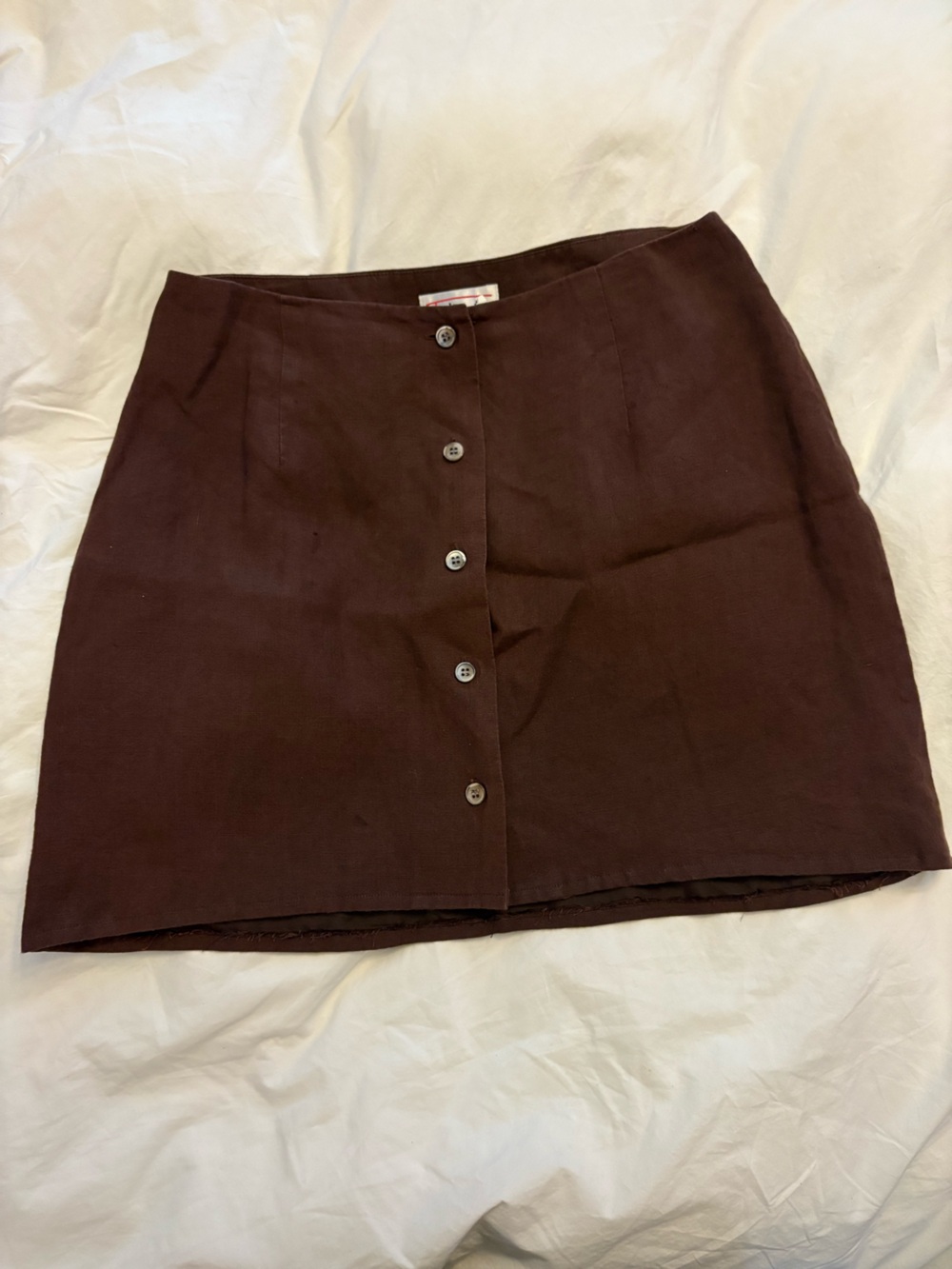 VTG Talbots Dark Brown Linen Skirt with Button-Trim Waist